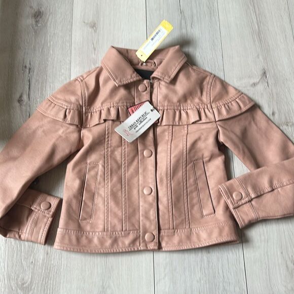Urban Republic girls full leather ruffle jacket pink size 7/8 Stitch Fix NWT - Picture 5 of 7
